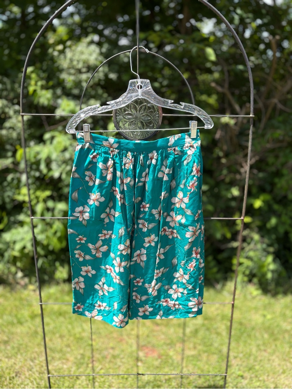 Vintage Women’s Floral Teal Midi Skirt Hawaiian Summer Lightweight A-Line Retro - Picture 3 of 12